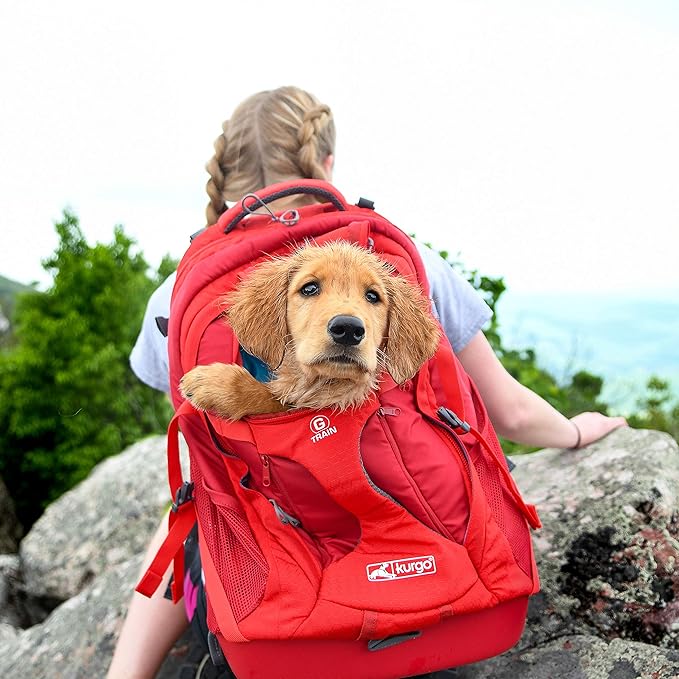 Kurgo G-Train - Dog Carrier Backpack for Small Pets - Cat & Dog Backpack for Hiking, Camping or Travel - Waterproof Bottom - Red