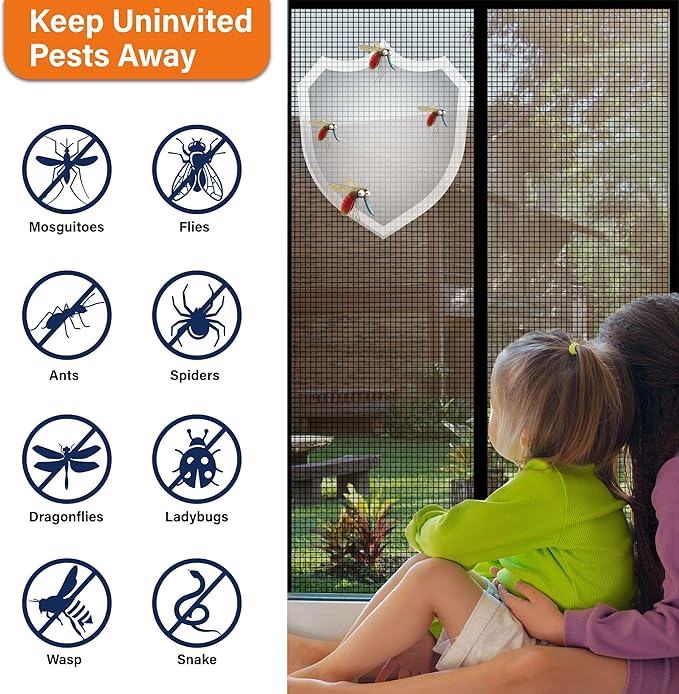 Magnetic Screen Door,Fiberglass Screen Door Mesh,Keep Bugs Out, Heavy-Duty Mesh Curtain,Pet and Kid Friendly, Works with Front Doors, Sliding Doors(36x80 Inch Fiberglass