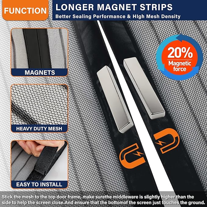 Magnetic Screen Door, Door Screen Magnetic Closure-Keeps Bugs Out Let Breeze in, Heavy Duty Mesh - Pet and Kid Friendly, Works with Front Doors, Sliding Doors (Fit Door Size 36 x 98 Inch)