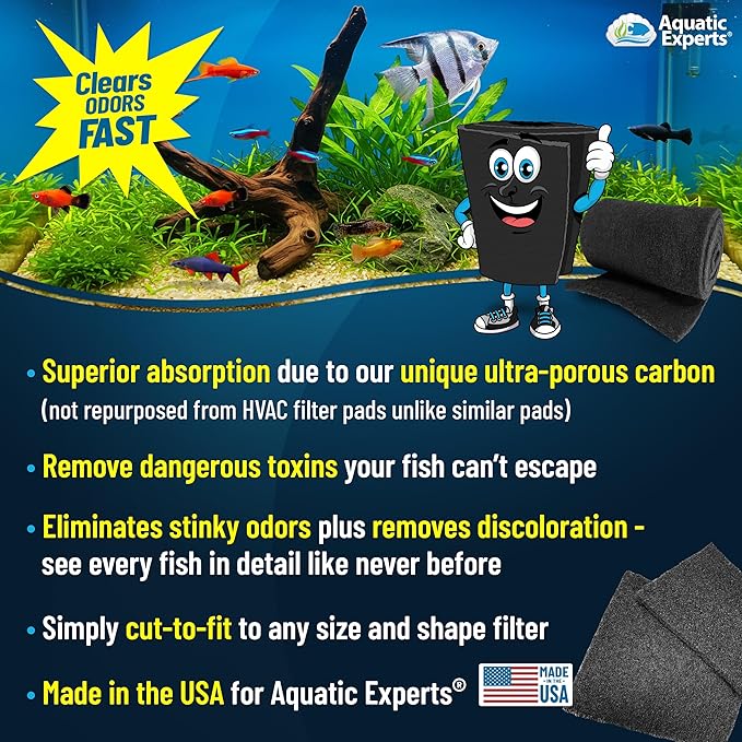 Aquarium Carbon Pad - Cut to Fit Carbon Infused Filter Pad Media for Crystal Clear Fish Tank and Ponds (24 Inch Width, 36 Inch Long)