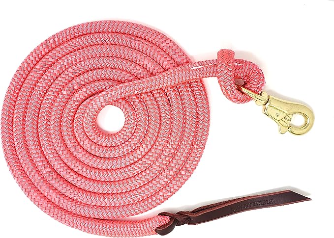 Premium 1/2" Samson Eq Braid Yacht Natural Horse Training Lead Rope with Brass Trigger Bull Snap Available in 12ft, 14ft, and 16ft. Lengths