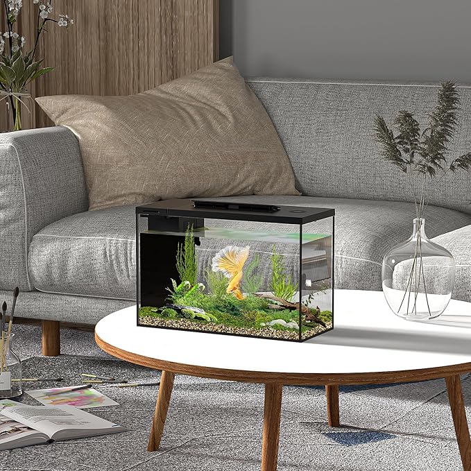 4.5 Gallon Betta Fish Tank self Cleaning, Aquarium kit, Small Fish Tank with Filter Light Water Pump, Fish Tank Starter Kits Fish Bowl