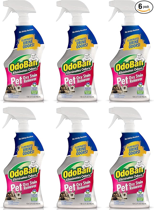 OdoBan Pet Solutions Oxy Stain Remover, Pet Stain Eliminator, Made in the USA, 6-Pack, 32 Ounce Spray Each