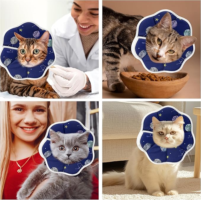 Soft Adjustable Cat Cone Collar - Comfortable Recovery Collar for Cats After Surgery (Blue, Small)