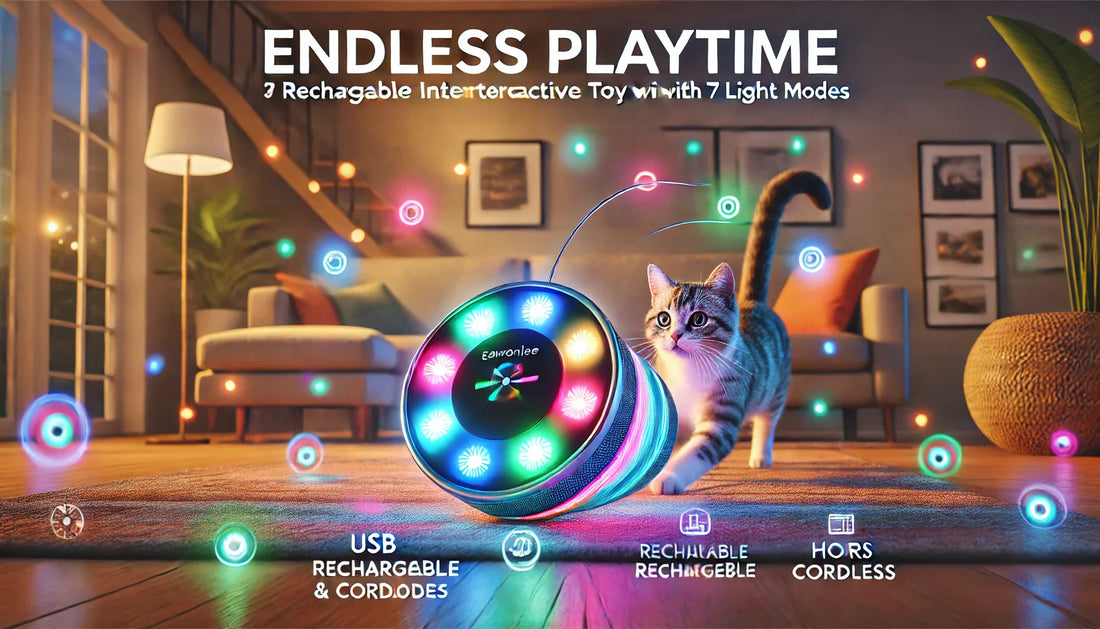 Endless Playtime: EAWONGEE Rechargeable Interactive Cat Toy with 7 Light Modes