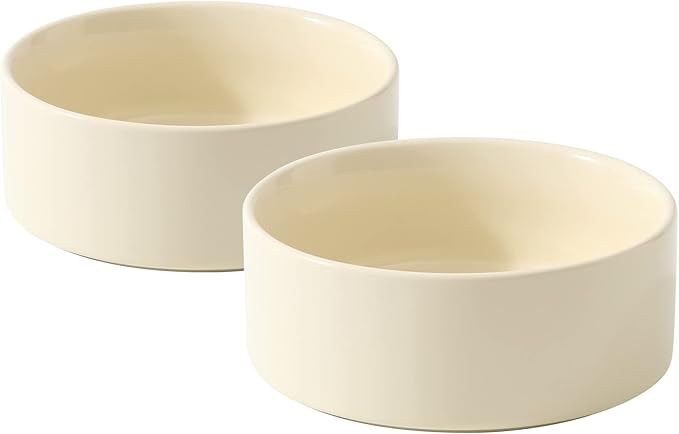 Ceramic Set of 2 Cat Bowls, Food and Water Bowls for Cats, Kitty, 2pcs Cat Dishes, Pet Feeder(5.1inch, 2 x Beige Bowls)