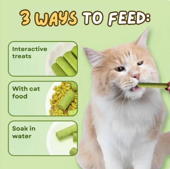 Primeco Cat Grass Teething Stick, Natural Grass Molar Rod Made of Chicken & Cat Grass, 6 PCS Per Bag for Cat Indoor Teeth Cleaning, Hairball Removal, Dental Care, Increase Appetite (2 pcs)
