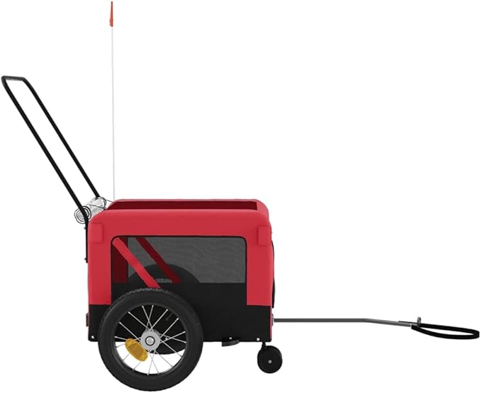 Tidyard Pet Bike Trailer Red and Black Oxford Fabric and Iron Pet Bicycle Carrier, Animal Bike Stroller for Cat, Puppy, Dog, Outdoor, Travel Style C