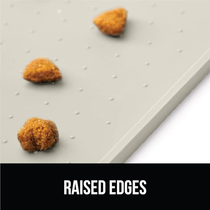 GORILLA GRIP 100% Waterproof Raised Edge BPA Free Silicone Pet Feeding Mat, Dog Cat Food Mats Contain Spills Protects Floors, Placemats for Cats and Dogs Water Bowl, Pets Accessories 16x10, Cream