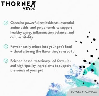 ThorneVet Longevity Supplement for Dogs & Cats - Powder Formula to Support Healthy Aging, Inflammation Balance, and Cellular Vitality – 90 Scoops