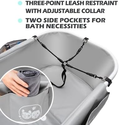 Premium Elevated & Foldable Dog Bathtub – 5 Adjustable Heights for Back-Friendly Grooming. Portable Indoor/Outdoor Pet Washing Station, Supports Small & Medium Dogs up to 140 lbs