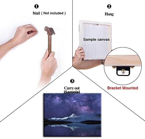 Peaceful Star Lake Landscape Wall Art For Bedroom,Starry Night Sky Over Snowy Mountain,Purple Milky Way Galaxy Scenery Decor,Giclee Canvas Print Picture, Inner Frame 12x16 Inches