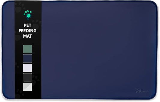 Silicone Dog Mat for Water Bowl and Food Dish, Pet Mat for Floors, Waterproof Dog Food Tray (Dark Blue)