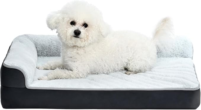 Amazon Basics Washable L-Shaped Dog Bed for Small Dogs, Anti-Slip Pet Sofa Bed for Indoor Dogs, Crate Bed, 30x20x6.5 Inches, Gray