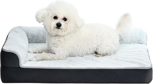 Amazon Basics Washable L-Shaped Dog Bed for Small Dogs, Anti-Slip Pet Sofa Bed for Indoor Dogs, Crate Bed, 30x20x6.5 Inches, Gray