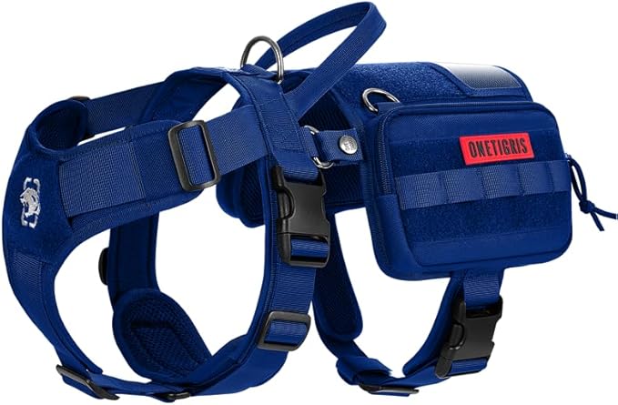 OneTigris Service Dog Vest Harness, Service Dog Cape Guardian Dog Backpack Harness with Pouches Dog Saddle Bag for Small Medium and Large Dogs (Blue, Small)