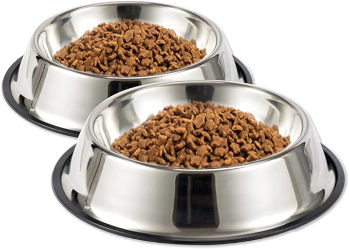 Stainless Steel Dog Bowls, 6 Cup/48oz Cat Bowl Water and Food with Rubber Base, Pet Bowls for Large Dogs and Pets, 2Pack