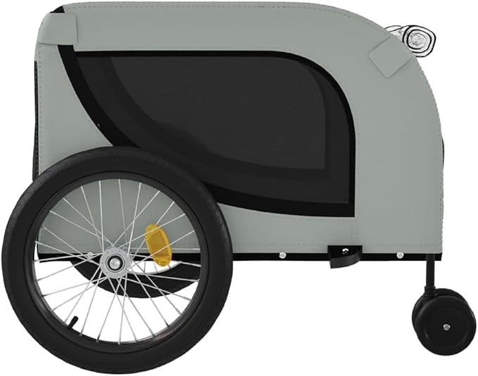 Tidyard Pet Bike Trailer Gray and Black Oxford Fabric and Iron Pet Bicycle Carrier, Animal Bike Stroller for Cat, Puppy, Dog, Outdoor, Travel Style A