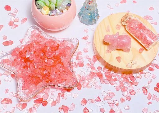 YATOJUZI Cherry Quartz Aquarium Gravel Rocks Bulk Wholesale Tumbled Crystals Stones Chips Crushed Reiki Energy Balancing Gemstones for Planters Vase Filler Fountain Fish Tank Potted Decor 0.44LB