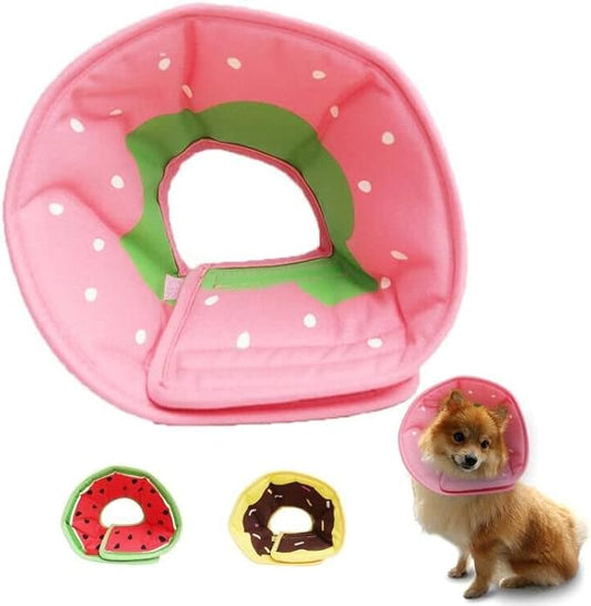 Soft Dog Cone, Lightweight Elizabethan Collar for Dogs, Adjustable Soft Cones for Dogs/Cats to Stop Licking After Surgery, Cute Strawberry Cone of Shame Alternatives for Pets(Small)