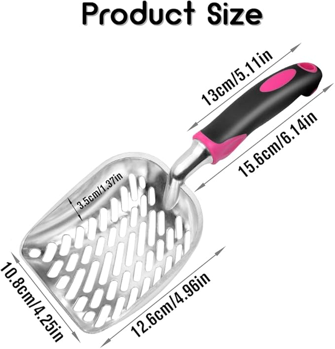 Cat Litter Scoop-Metal Cat Scooper-Long Handle Scoop,Cat Scooper-Poop Sifting-Mesh Shovel-Suitable for Cat Litter Box, (Rose Red)
