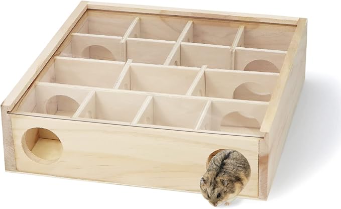 Wontee Wooden Hamster Tunnel Maze with Cover, Hideout & Tunnel Exploring Toys for Dwarf Hamsters Mice Small Gerbil