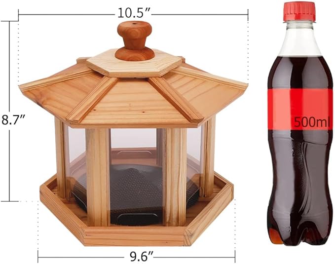 Solution4Patio Bird Feeder for Outdoors - USA Cedar Hexagon Gazebo Bird Feeders with Vented Mesh Tray, Easy-Clean & Fill Design 9.6" Dia. X 8.7" H 3.2-lb Capacity