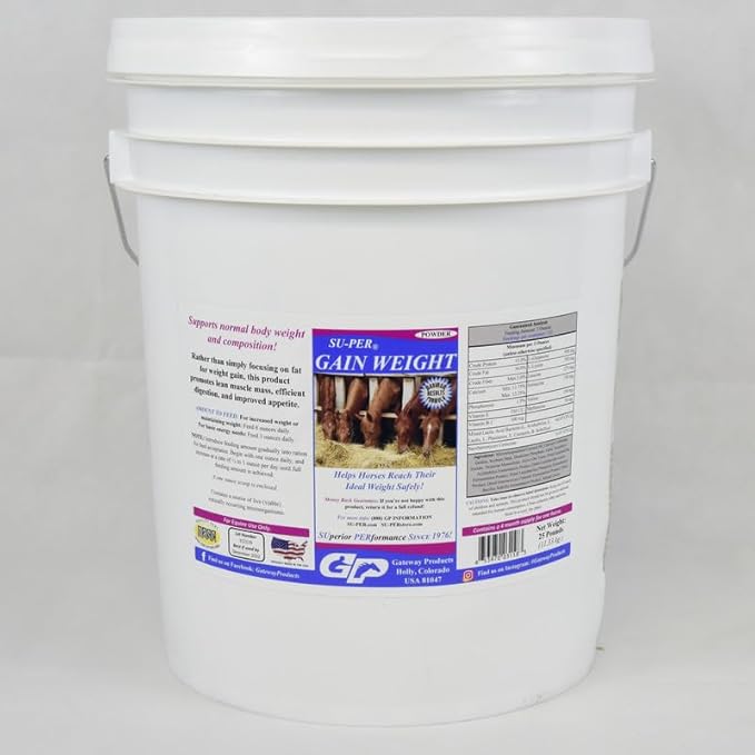SU-PER Gain Weight for Horses - Equine Supplement Weight Gainer for Horses - Promotes Lean Muscle Mass, Digestion & Appetite - 25 Pound, 4 Month Supply