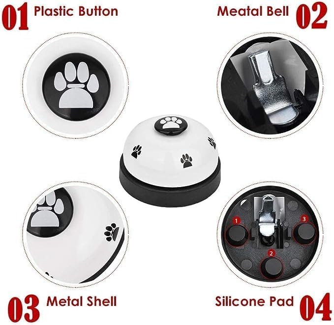 SlowTon Dog Doorbells, 2 Pack Metal Bell Dog Training with Non Skid Rubber Bottoms Dog Door Bell for Potty Training Clear Ring Pet Tool Communication Device for Small Dogs Cats (Red+White)