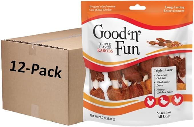 Good'n'Fun Triple Flavored Rawhide Kabobs for Dogs 36 Count (Pack of 12)