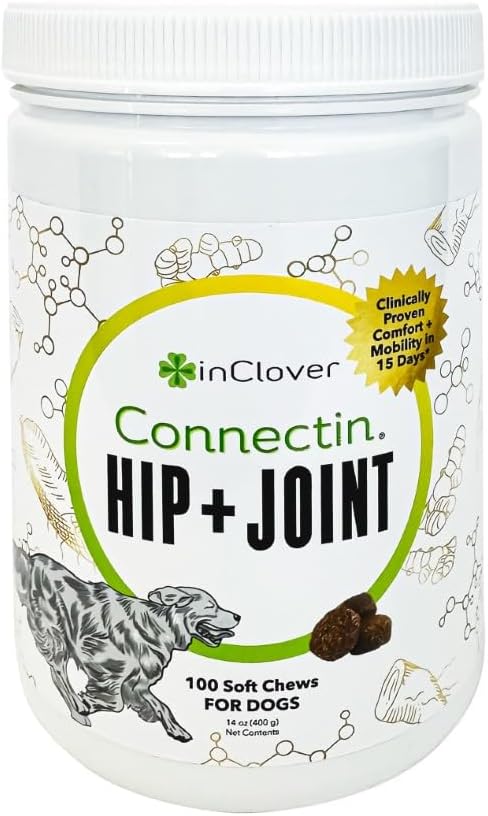 InClover Connectin Natural Hip & Joint Supplement for Dogs with Glucosamine, Chondroitin & Hyaluronic Acid - Soft Chew for Dog Mobility, Comfort & Active Lifestyle Support, 100 Count