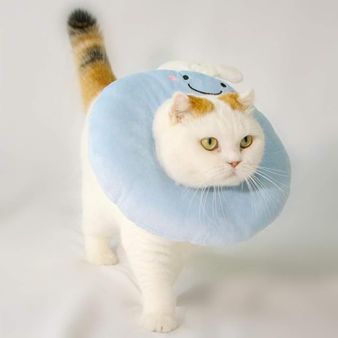 Adjustable Cat Recovery Collar Soft,Cute Pet E-Collar Neck Cone After Surgery Wound Healing Protective Cone Fit for Kitties, Small Dogs(ELC05-whale-m)