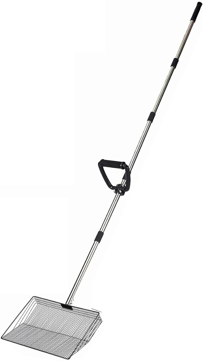 15 Inch Large Chicken coop Scoop with Ergonomic Grip Adjustable Long Handle (24-64") Chicken Poop Scooper Sifting Shovel rake Stainless Steel Metal coop Scoop (L/15 INCH)