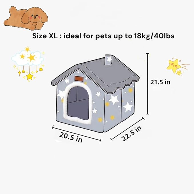 Scnbom Dog House Indoor Puppy Cave Cat Nest Kennel Pet Bed Portable Memory Sponge Foldable Houses with Cushion (Grey, XL:Size fits 18kg/40lbs (Pets))