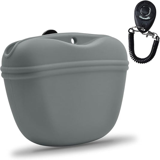 AUDWUD Silicone Dog Treat Pouch,with Dog Training Clicker,Clip on Portable Training Container,Convenient Magnetic Buckle Closing and Waist Clip