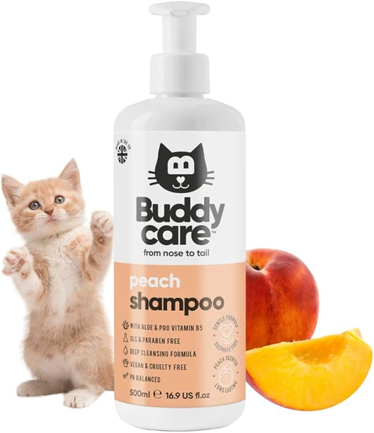 Peach Cat Shampoo - Deep Cleansing Shampoo for Cats - Fruity Scented - with Aloe Vera and B5 (16.90oz)