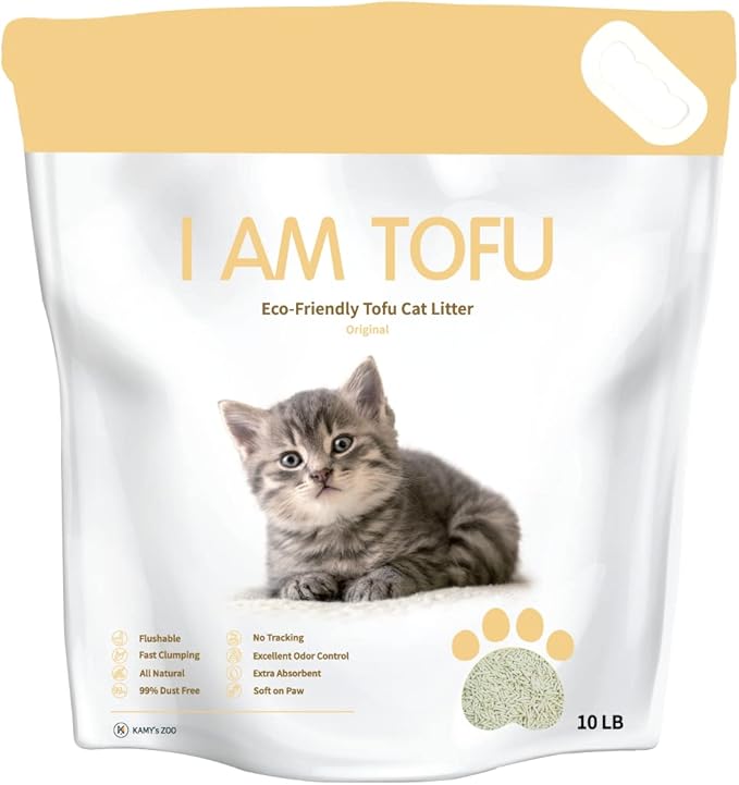 I AM TOFU - Tofu Cat Litter, Natural, Flushable, Dust Free, Extra Clumping Pellet Litter (10 LBS, Original)