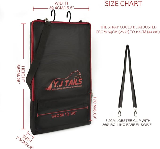 Horse Tack Carry Bag, Horse Harness Bag for Halters, Bridle, Equestrian Reins, Bits and Headstalls, Miniature Horse Harness with 3 Prong Tack Rack (Black)