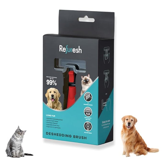 Deshedding Dog Brush for Long Hair (Medium,Red) – Gentle Deshedding tool for Dogs & Cats – Reduces shedding, without damaging topcoat. Removes Loose Fur & Dead Undercoat.