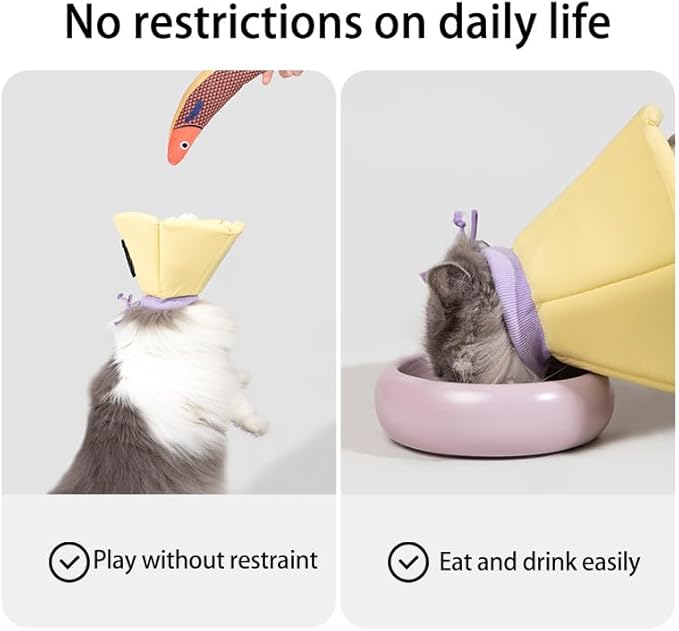 Cat Cone Collar - Soft Waterproof Elizabethan for Cats, Cute Green Flower Anti-Lick Recovery Collar, Adjustable Healing Collar for Wound Care & Surgery，L