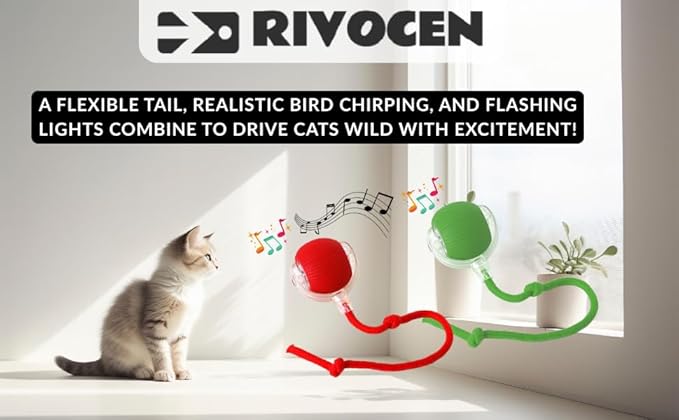 Indoor Cat Interactive Toy 360-degree Automatic Rolling Toy with Floor Flashing and Random Rolling for Cats and Dogs. Continuous Excitement, Fun and Stimulation for Your Cats and Dogs-(Red)