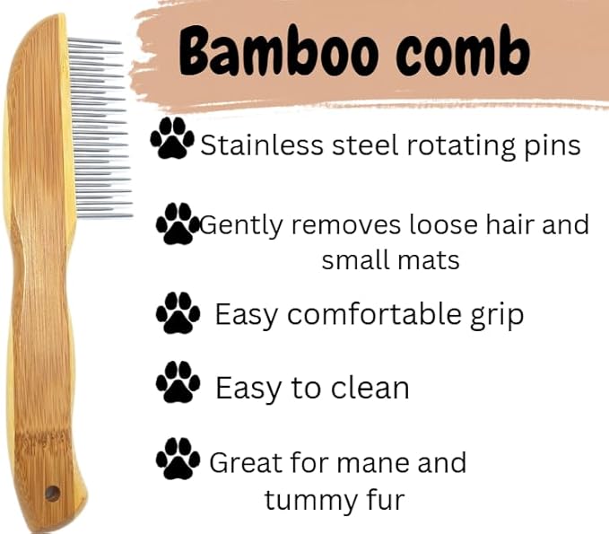 Premium Bamboo Cat Grooming Kit: Cat Brushes for Indoor Cats, Kitten Brush, and Dematting Comb for Long Haired Cats | Bamboo Grooming Supplies with kitten brush
