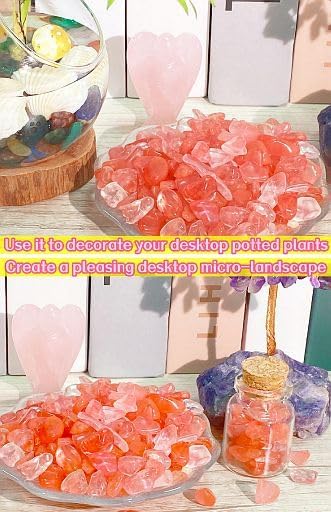 YATOJUZI Cherry Quartz Aquarium Gravel Rocks Bulk Wholesale Tumbled Crystals Stones Chips Crushed Reiki Energy Balancing Gemstones for Planters Vase Filler Fountain Fish Tank Potted Decor 0.44LB