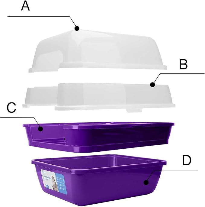 Petfamily Cat Litter Box, Large Foldable Jumbo Hooded Cat Litter Box with Transparent Lid (Purple)