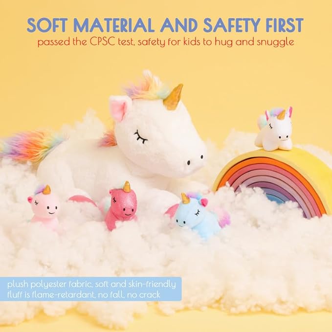 5 Pieces Unicorn Toys Stuffed Animals for Girls, 1 Mommy Unicorn with 4 Babies, Soft Plush Unicorn Toys Gifts for Girls 3 4 5 6 7 8 9 Years, Kids, Children, Christmas, Birthday, Valentine's