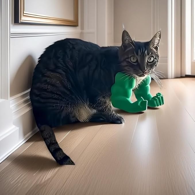 Funny Cat Muscle Arm, 3D Print Cat Neck Arm with Muscles, Funny Pet Prop Boom Arm, for Kitten Birthday Party Supplies(Green)