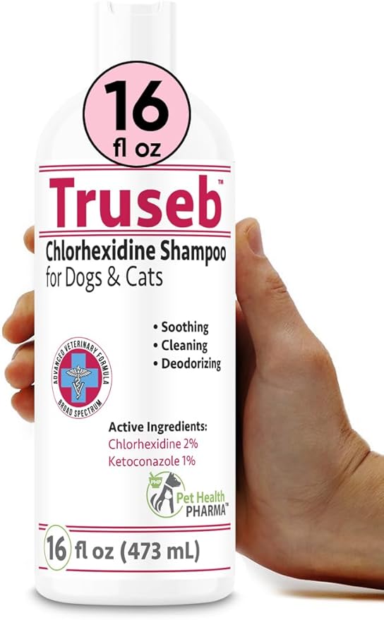 Truseb Topical Ketoconazole and Chlorhexidine Shampoo for Dogs, Cats & Horses with Aloe Vera and Conditioner(USA) (Ketoconazole & Chlorhexidine Shampoo, 16 oz)