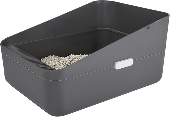 Sfozstra Open Top Litter Box: Grey Medium Removable Liner - Secure and Odor Control - Durable High Side Sifting Litter Box for Small Cats