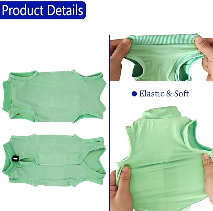 Cat Surgery Recovery Suit Professional for Surgical Abdominal Wound Or Skin Diseases E-Collar Alternative for Cats After Surgery Wear Pajama Suit (Green, Small)