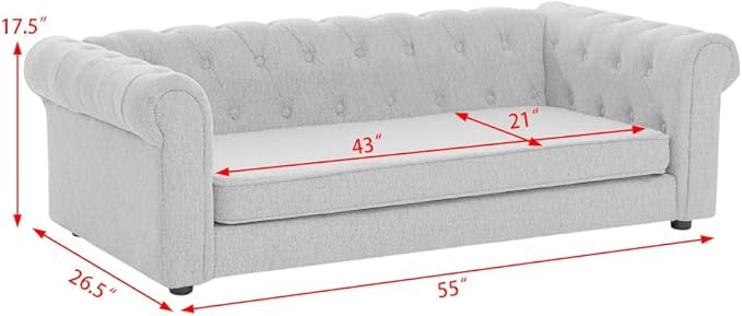 Dog Sofa Couch for Medium to Large Dogs, 55" Memory Foam Pet Sofa Couch with Washable Fabric, Durable Elevated Dog Bed with Legs, Removable Cushion for Medium and Large Dogs, Beige